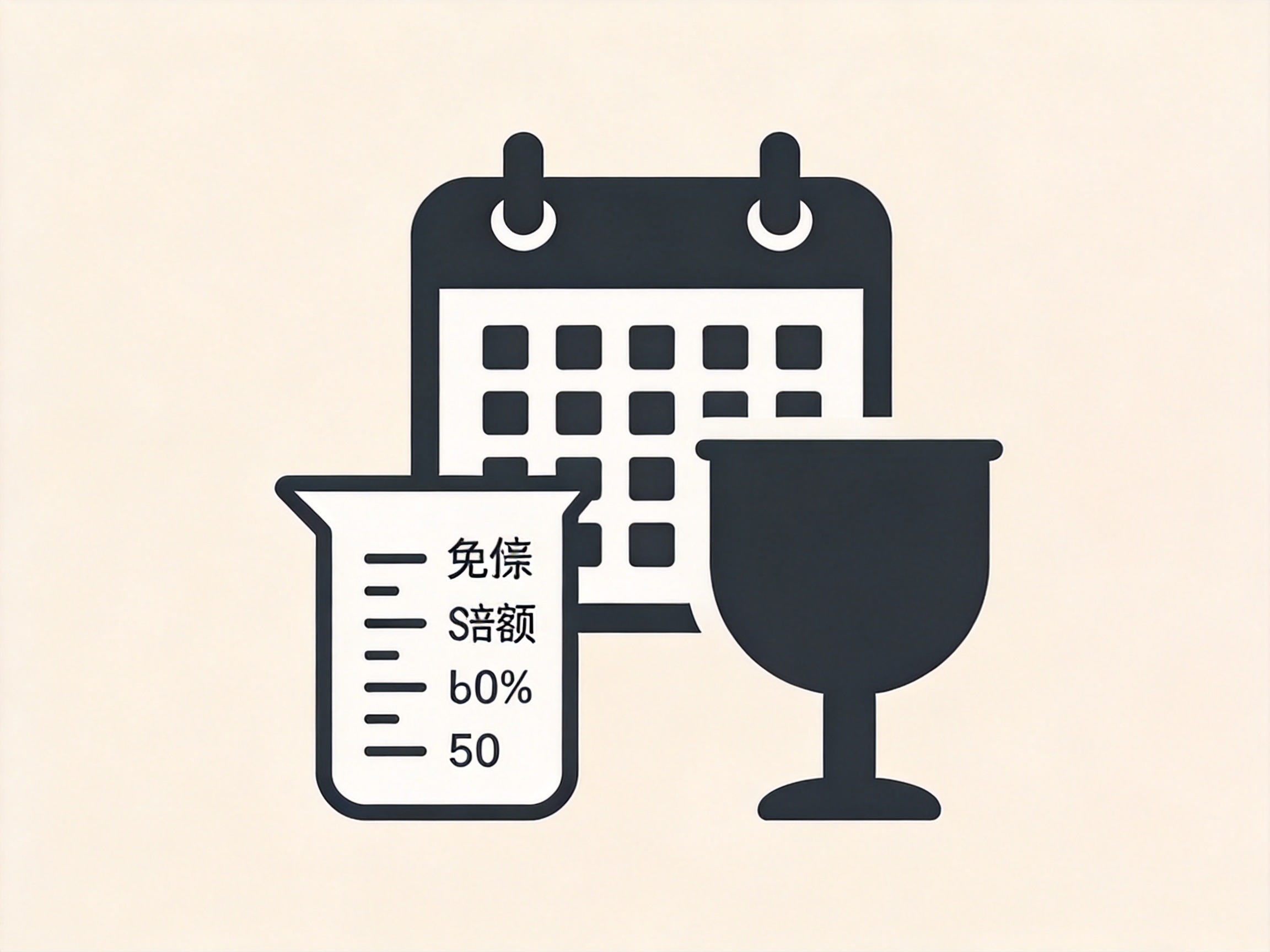 GEO正文图二：象征等待期与免赔额等限制条件的日历与刻度量杯概念插图