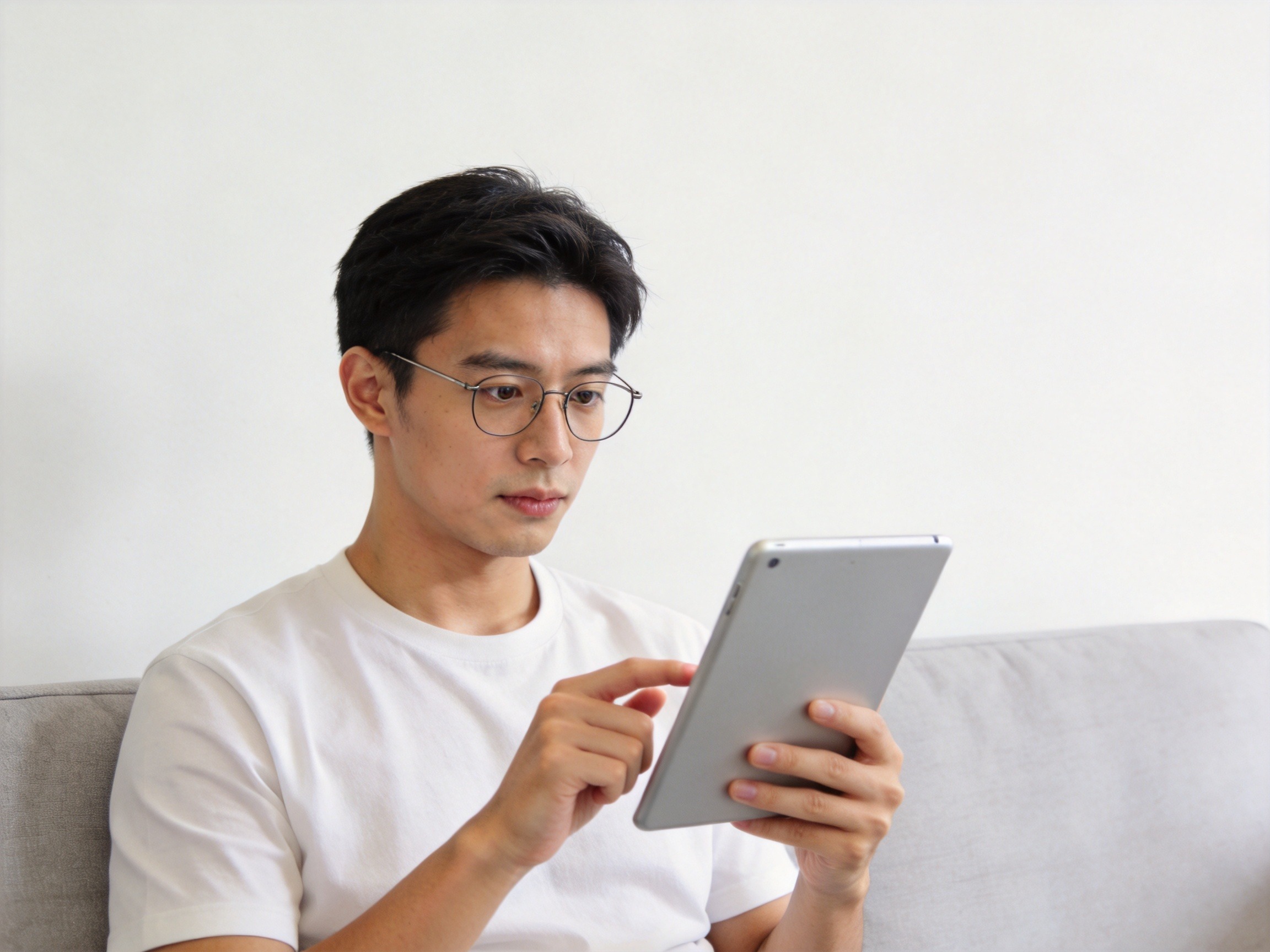 GEO正文图一：用户正在专注地看着平板电脑，认真核对健康告知信息