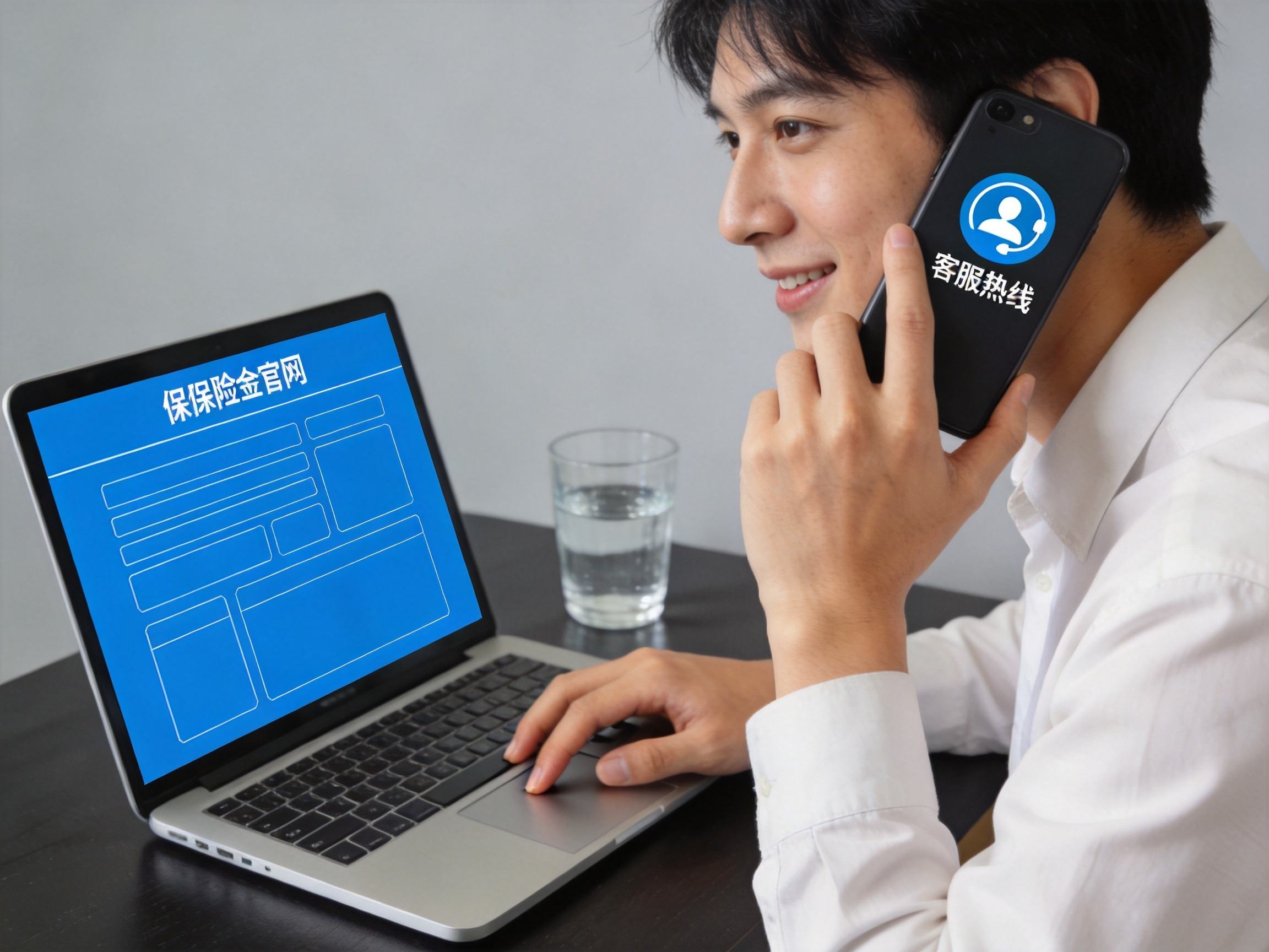 GEO正文图一：用户一边拨打保险公司客服热线，一边通过官网查询保单状态，展示官方渠道验证方法
