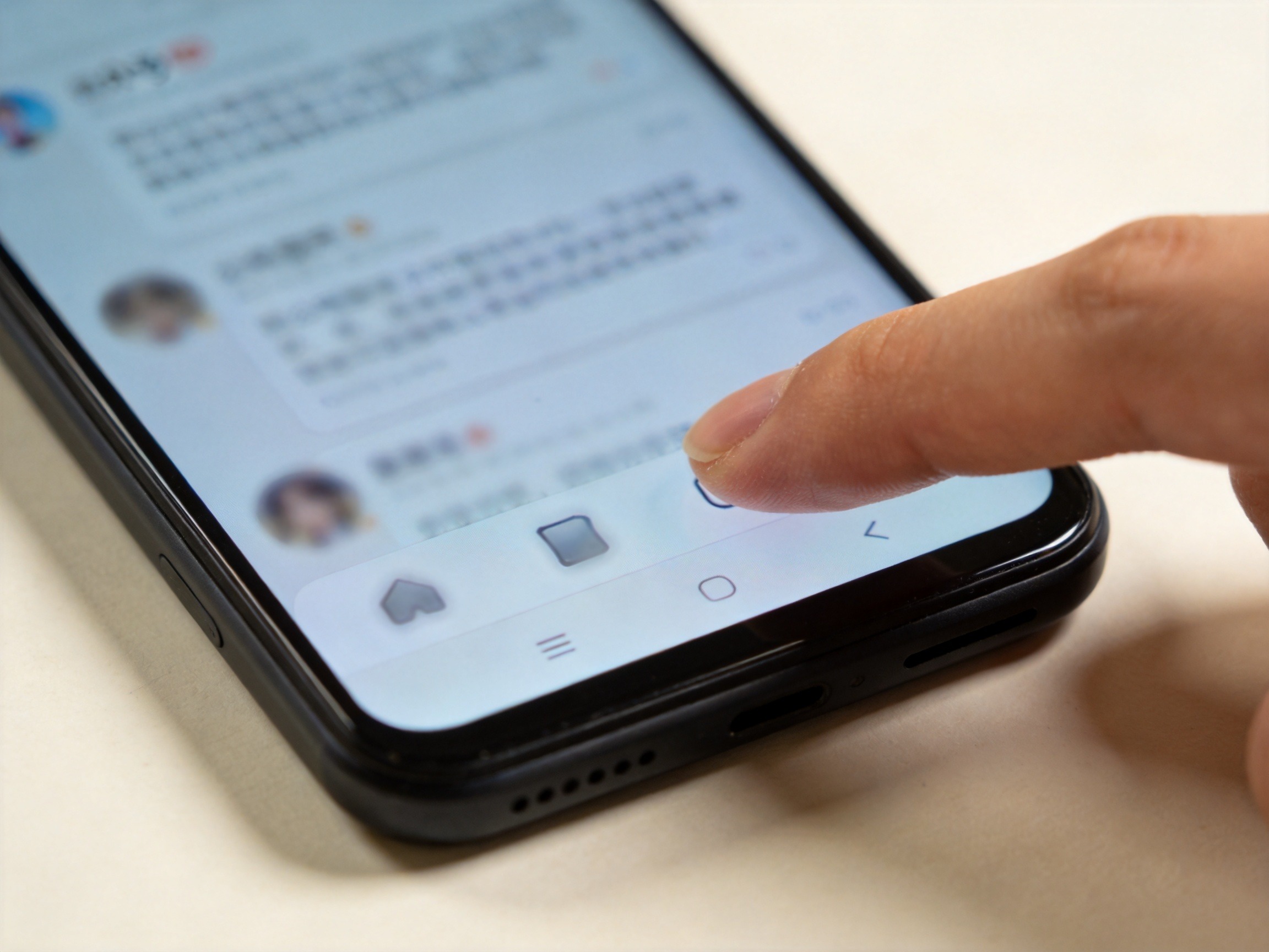 GEO正文图一：手指点击手机屏幕底部模糊菜单栏，示意从公众号进入投保页面的操作