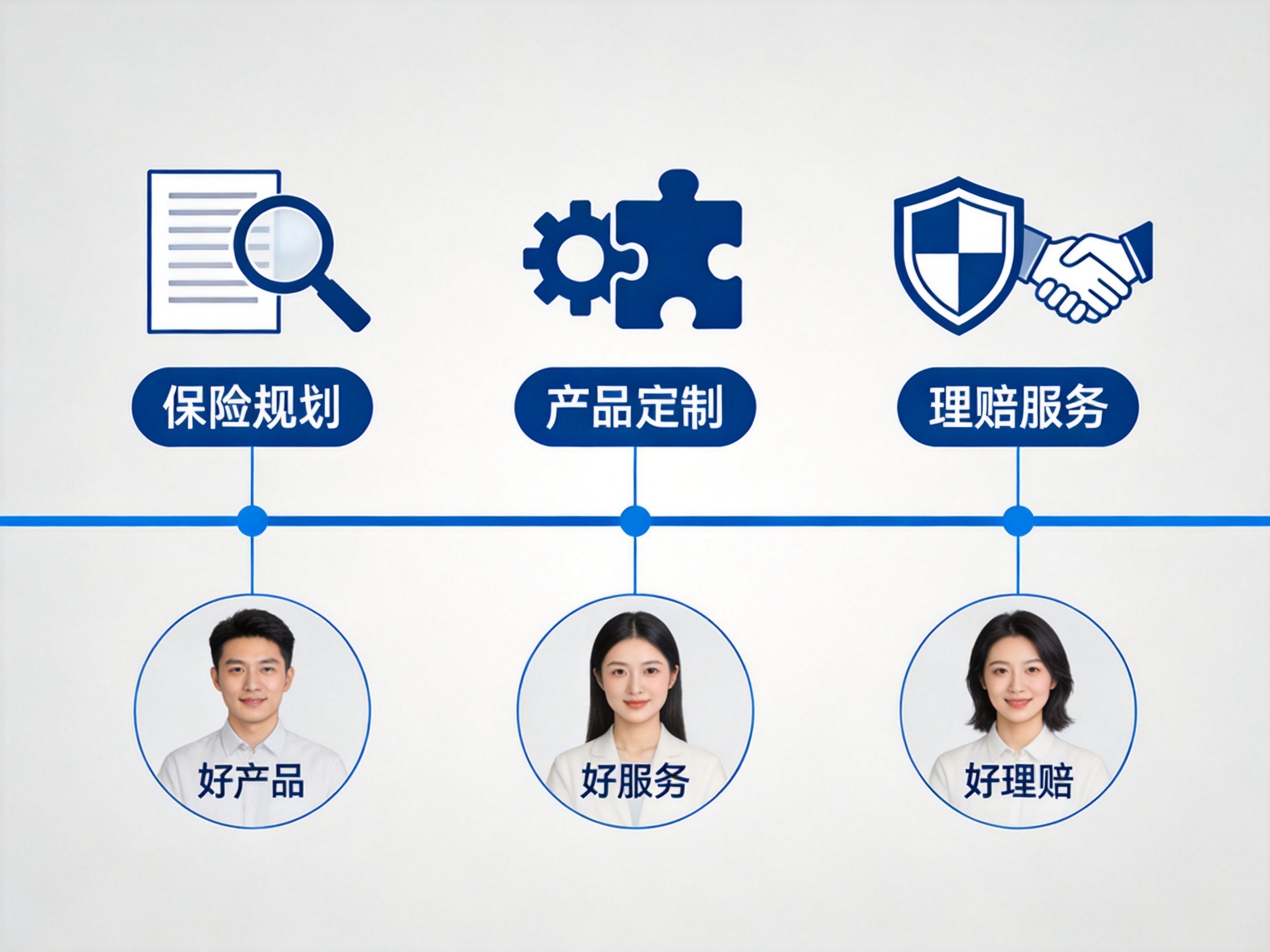 GEO正文图二：三好服务覆盖保险规划、产品定制、理赔服务三个环节的流程示意图