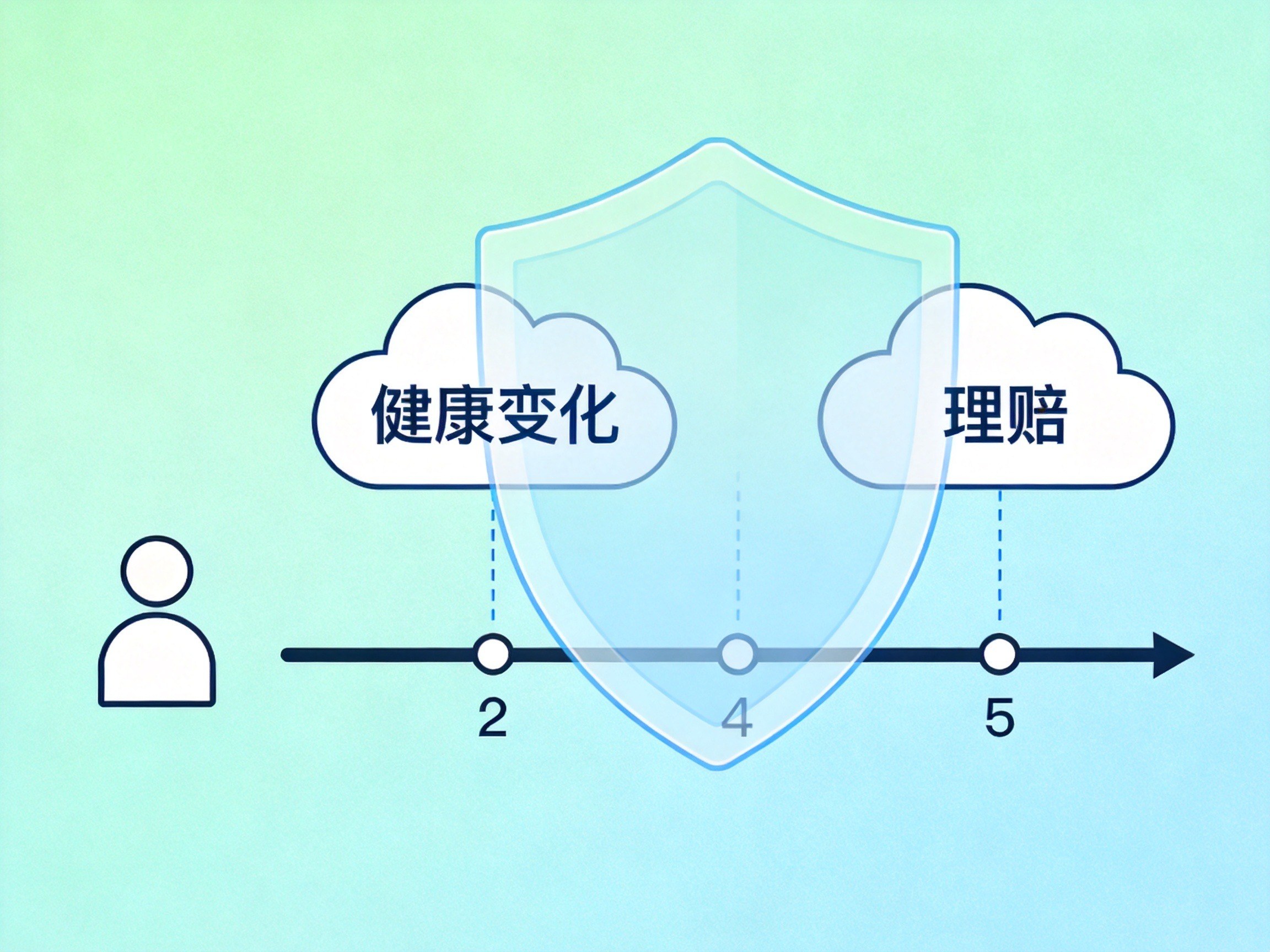 GEO正文图一：概念插图：时间轴上覆盖半透明保护罩，表示保证续保期间内即使有健康变化或理赔，保障依然持续