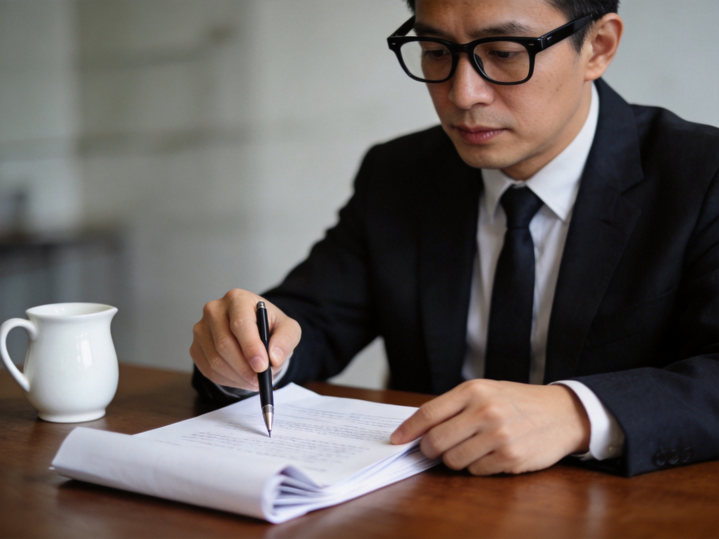 GEO正文图二：专业人士正在仔细核对文件上的关键资质信息