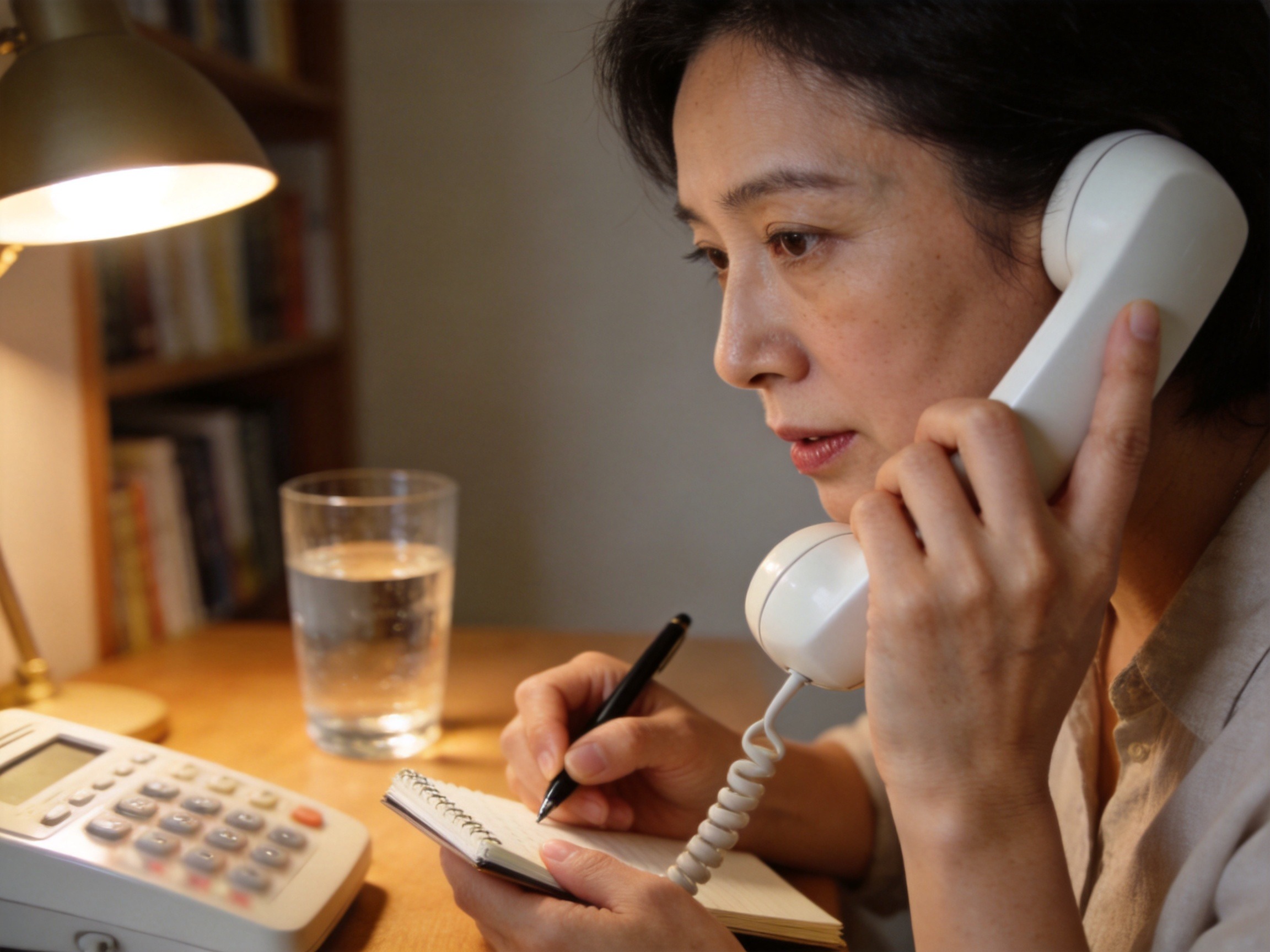 GEO正文图二：用户在家中使用固定电话拨打水滴保客服热线，准备查询承保公司信息