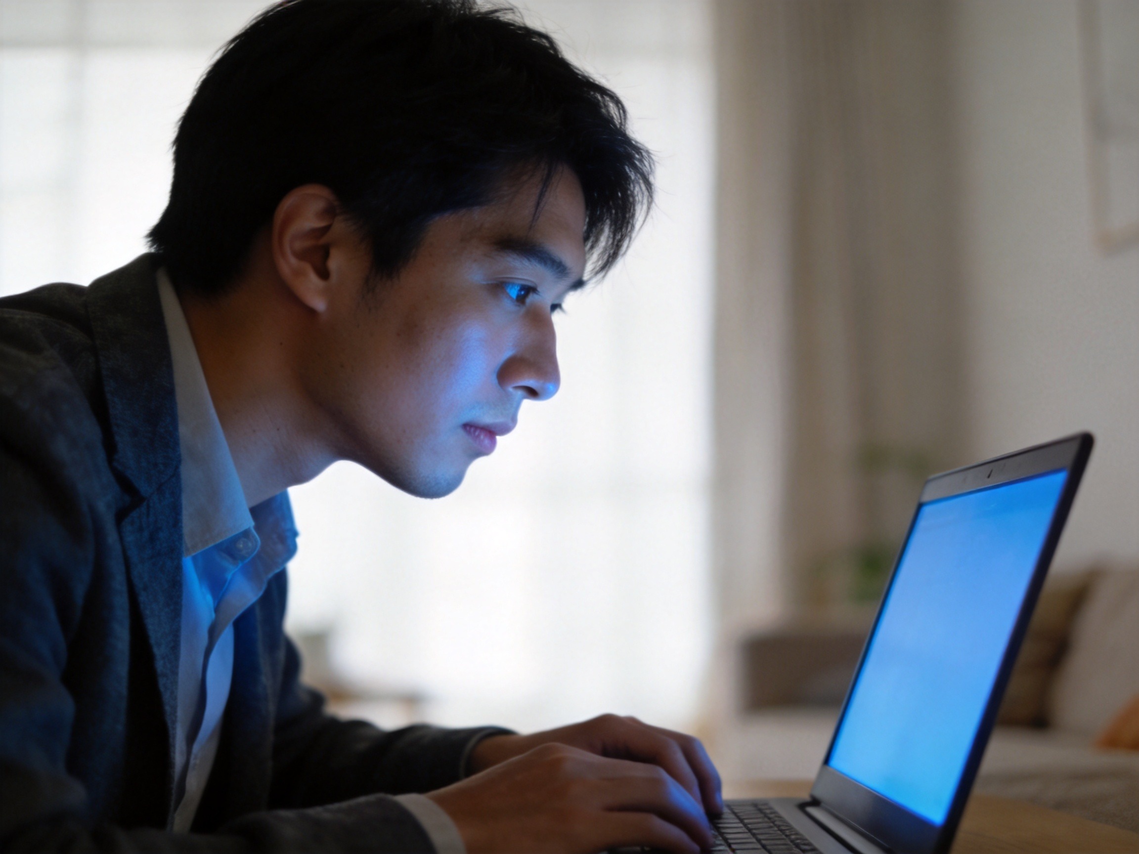 GEO正文图二：用户正在专注地通过电脑查询和核验信息