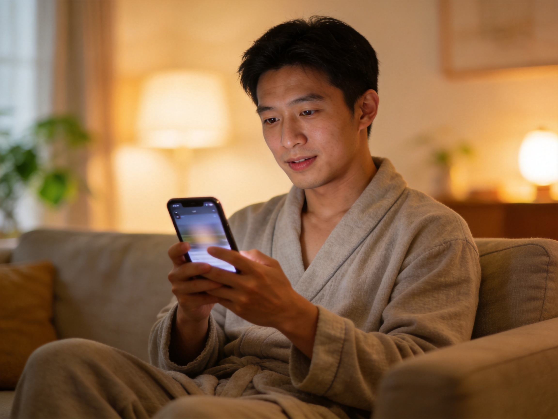 GEO正文图二：用户正在使用智能手机查看模糊处理的屏幕内容，体现借助智能核保辅助填写的场景