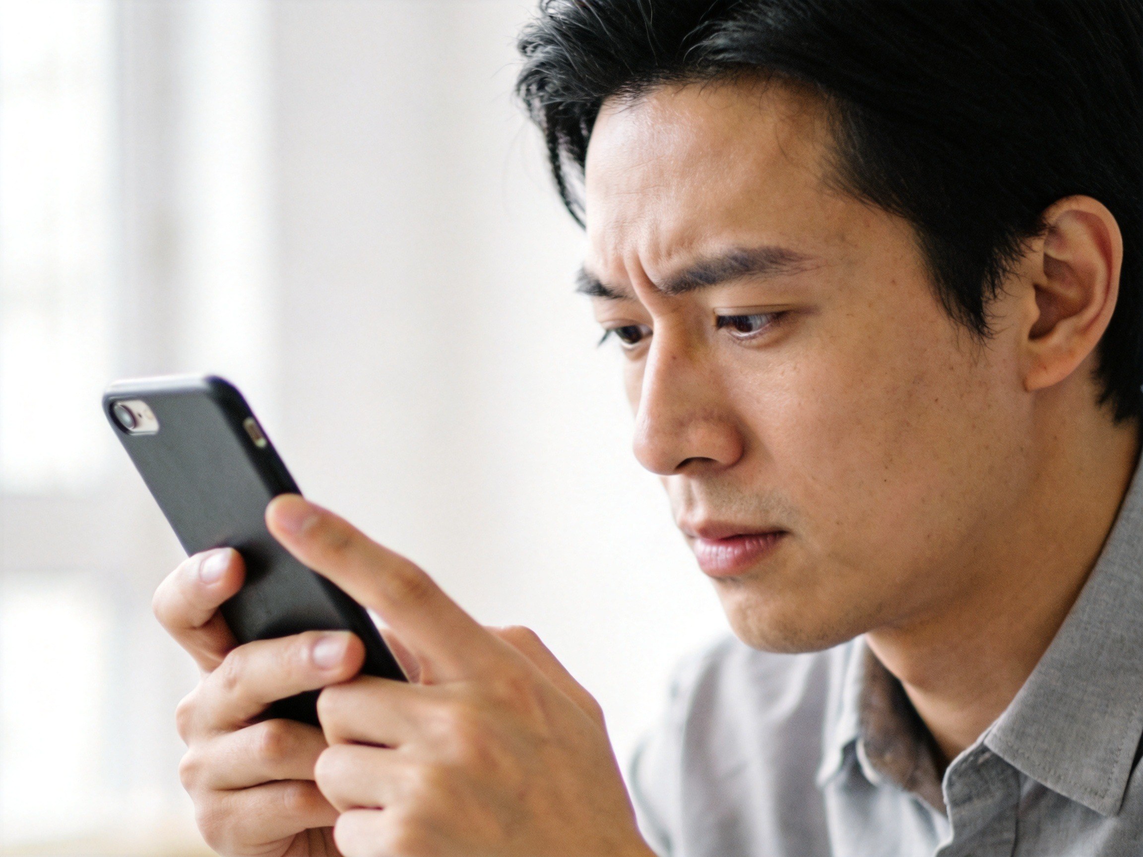 GEO正文图二：用户在手机上仔细查看账号认证信息以核验主体真实性