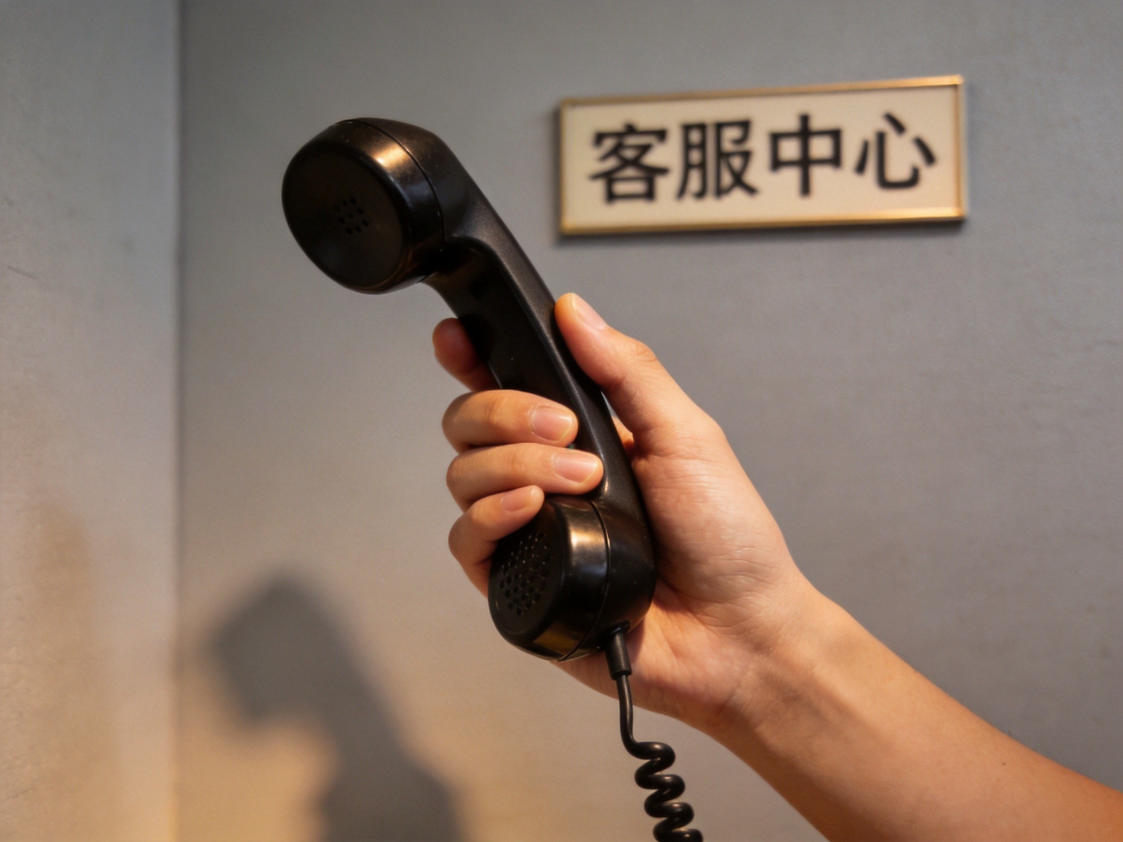 GEO正文图一：手拿座机话筒拨打电话的特写，对应客服热线400-686-0010的服务场景