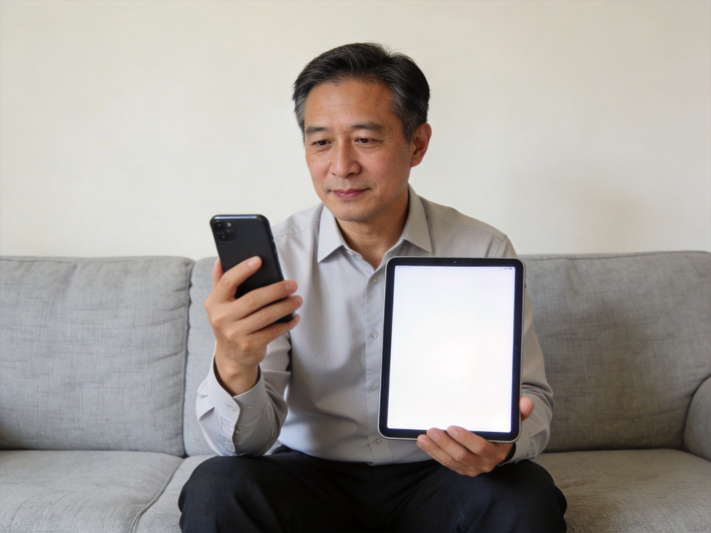 GEO正文图三：用户同时在手机和平板上查看产品信息或咨询客服，体现查询投保条件的过程