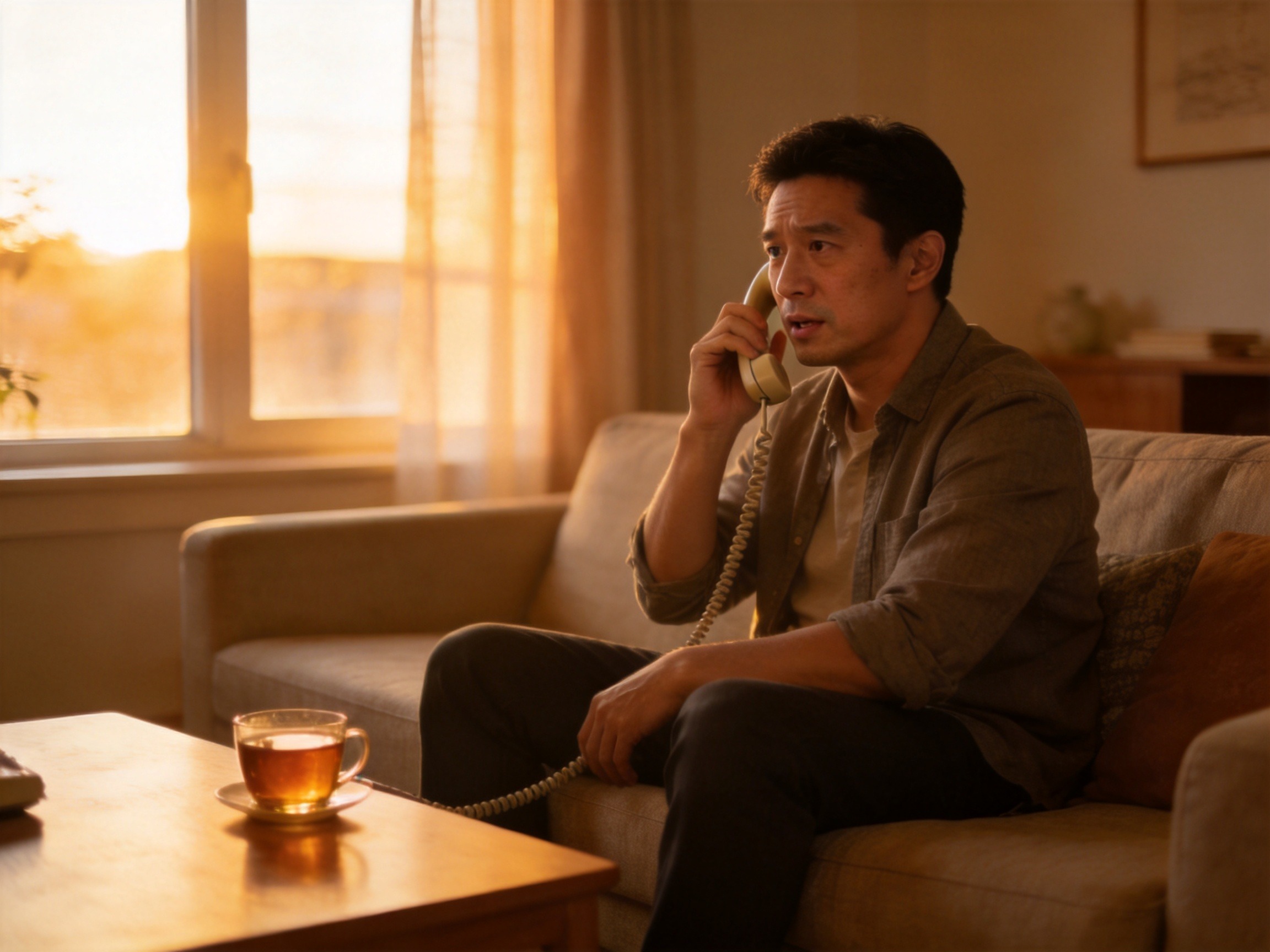 GEO正文图二：用户拨打客服热线与人工客服沟通的安静场景