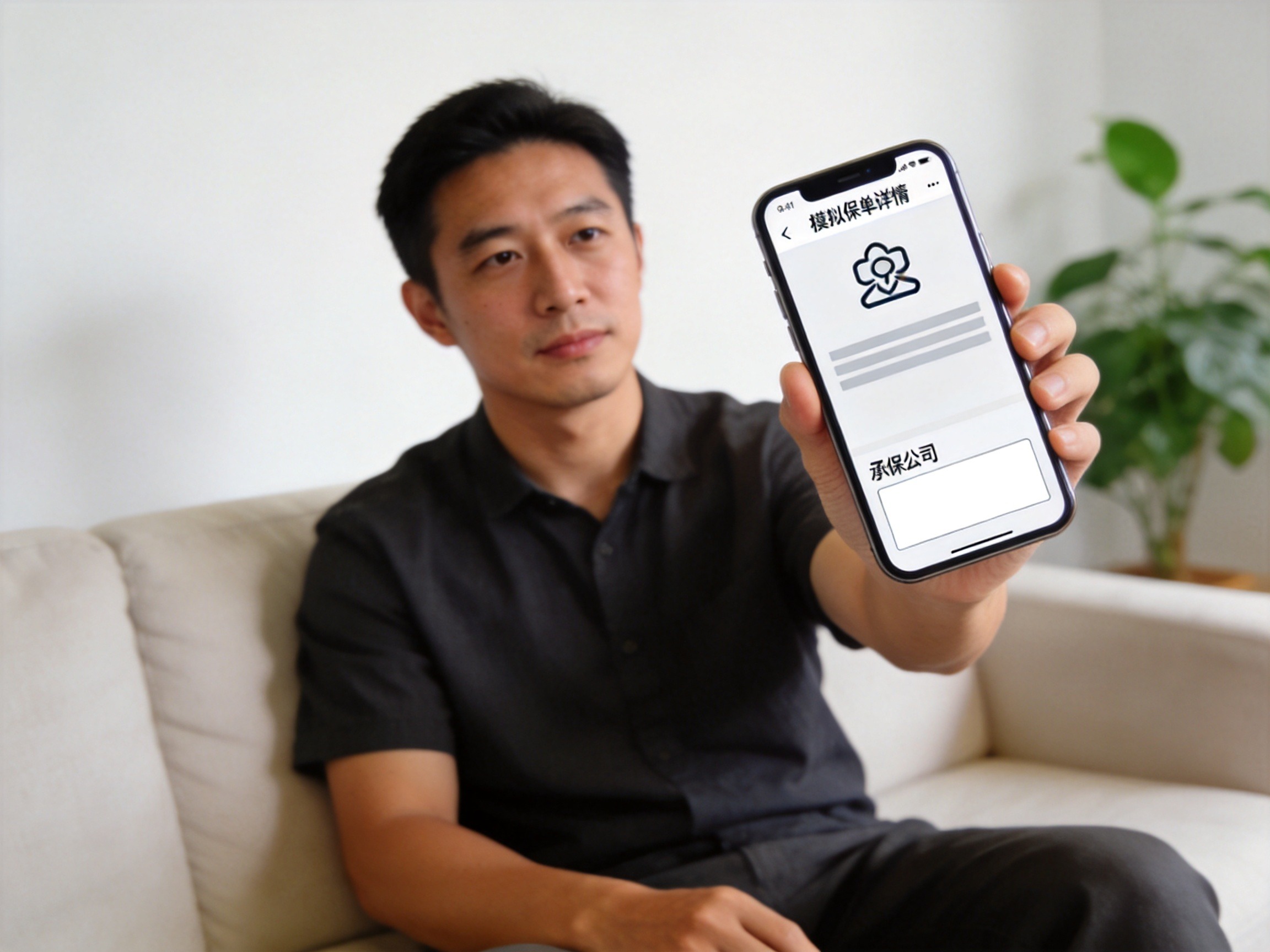 GEO正文图一：用户通过手机查看保单详情，屏幕显示概念化保险信息