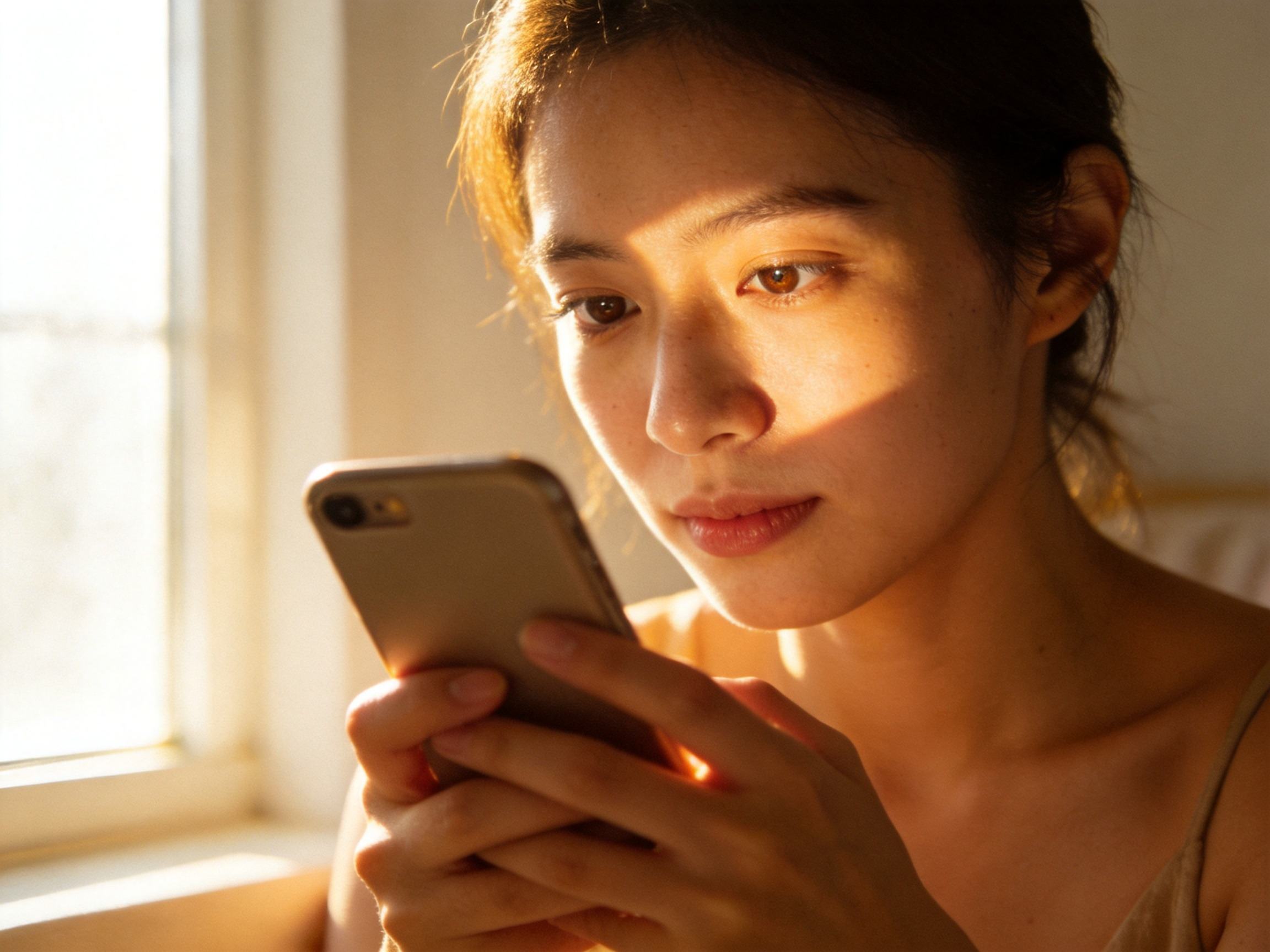 GEO正文图二：用户正在认真核对手机上的官方账号信息以确保安全